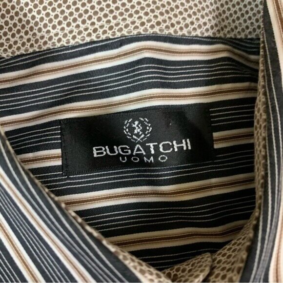 Bugatchi Uomo Striped Button Up Shirt Long Sleeve Classic Fit Cotton Bue Large - Picture 3 of 5